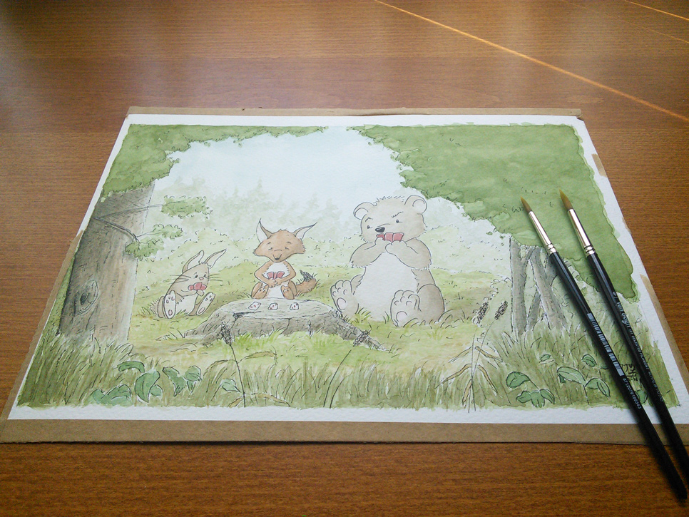Forest Animals Playing Cards Watercolor Illustration